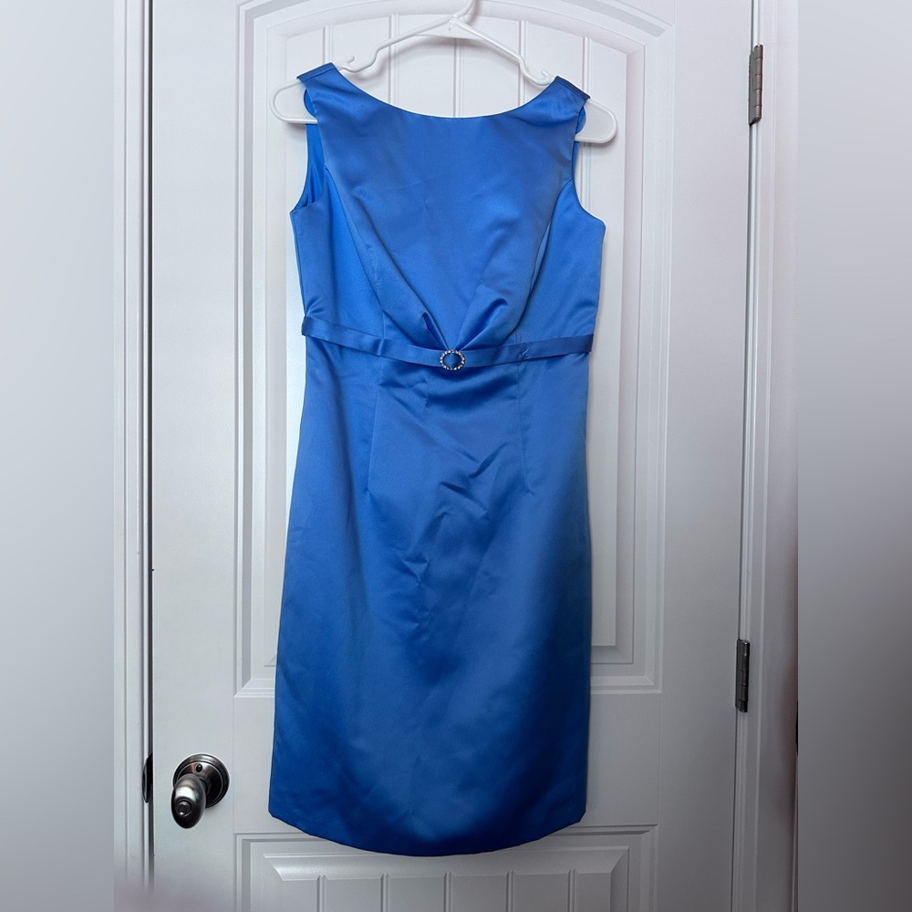 David's Bridal Elegant Blue Midi Dress